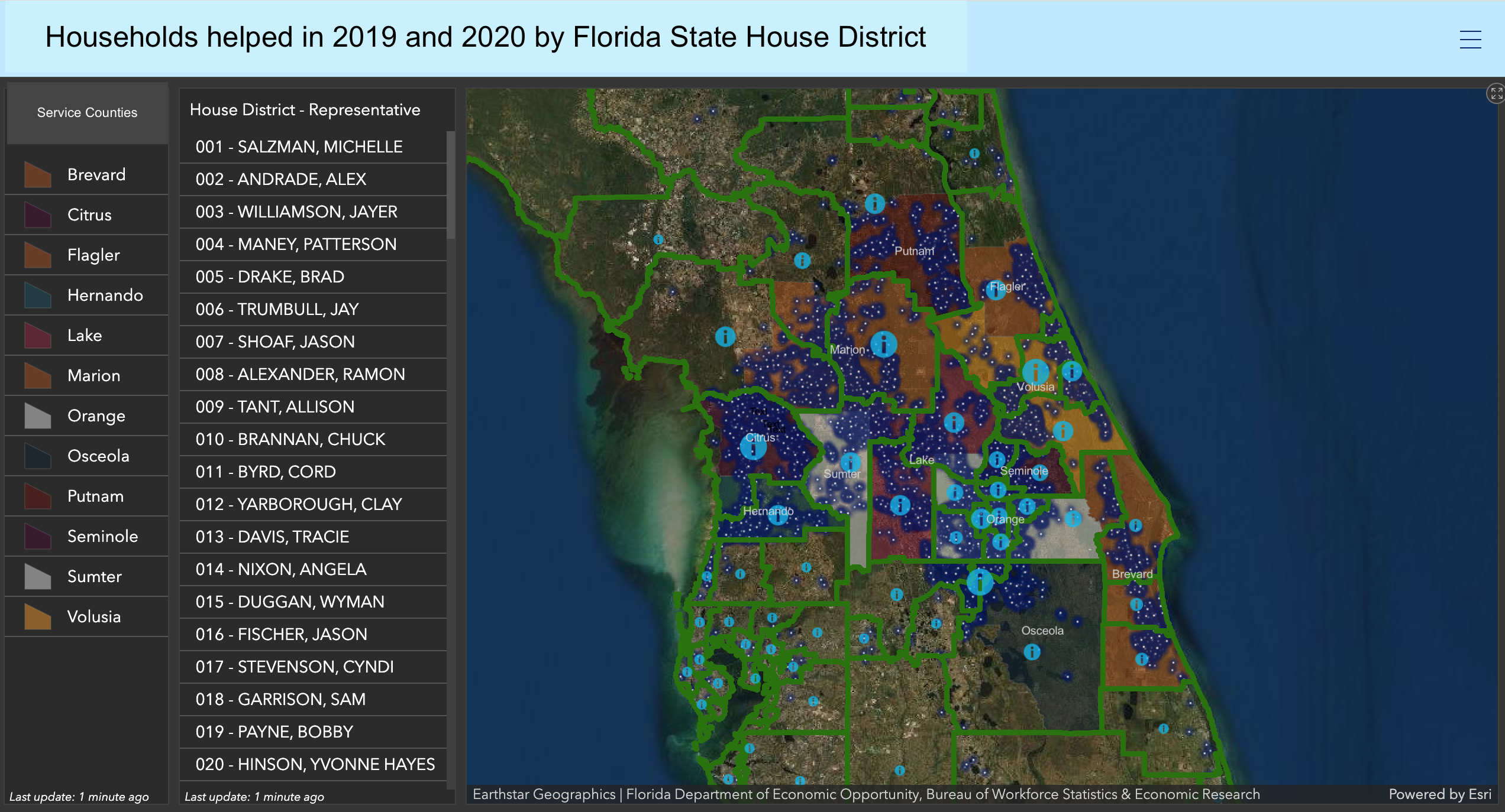 This is a screenshot of an interactive map of services provided by Florida House District.